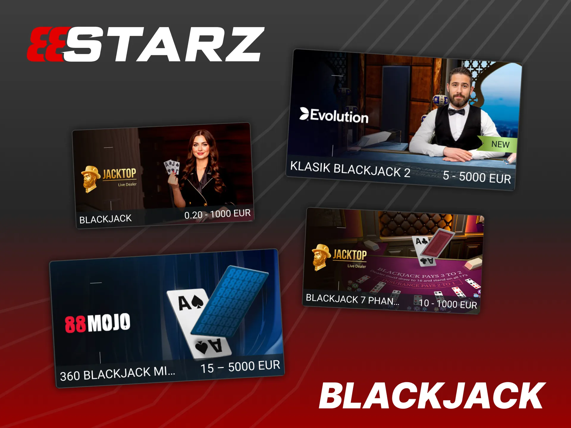 888Starz oferuje różne gry w blackjacka w kasynie na żywo.