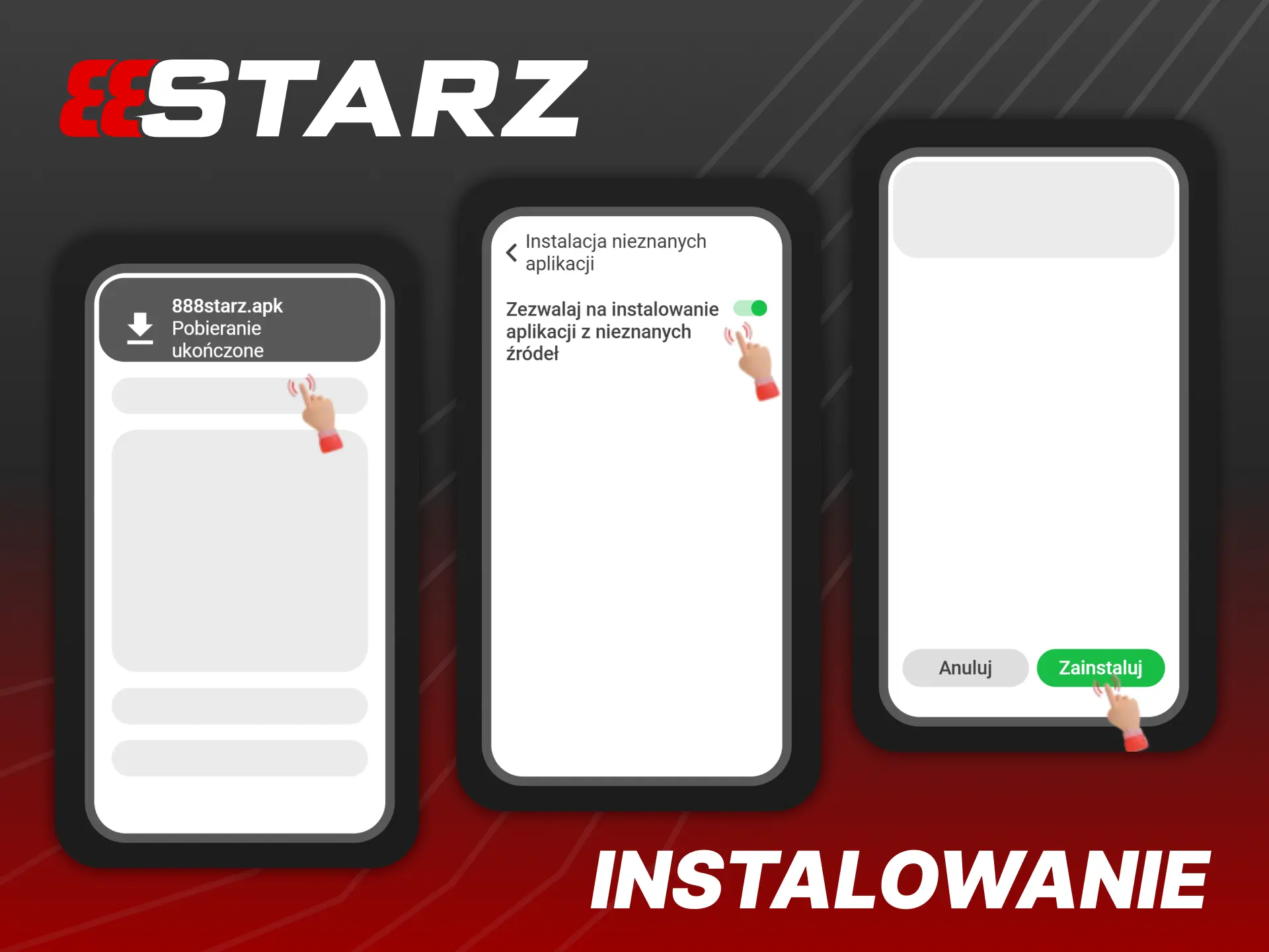 Postępuj zgodnie z instrukcjami, aby rozpocząć instalację aplikacji 888Starz.
