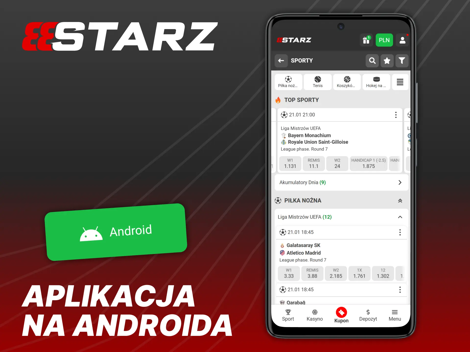 Pobierz aplikację 888Starz, która działa na wszystkich urządzeniach z systemem Android.