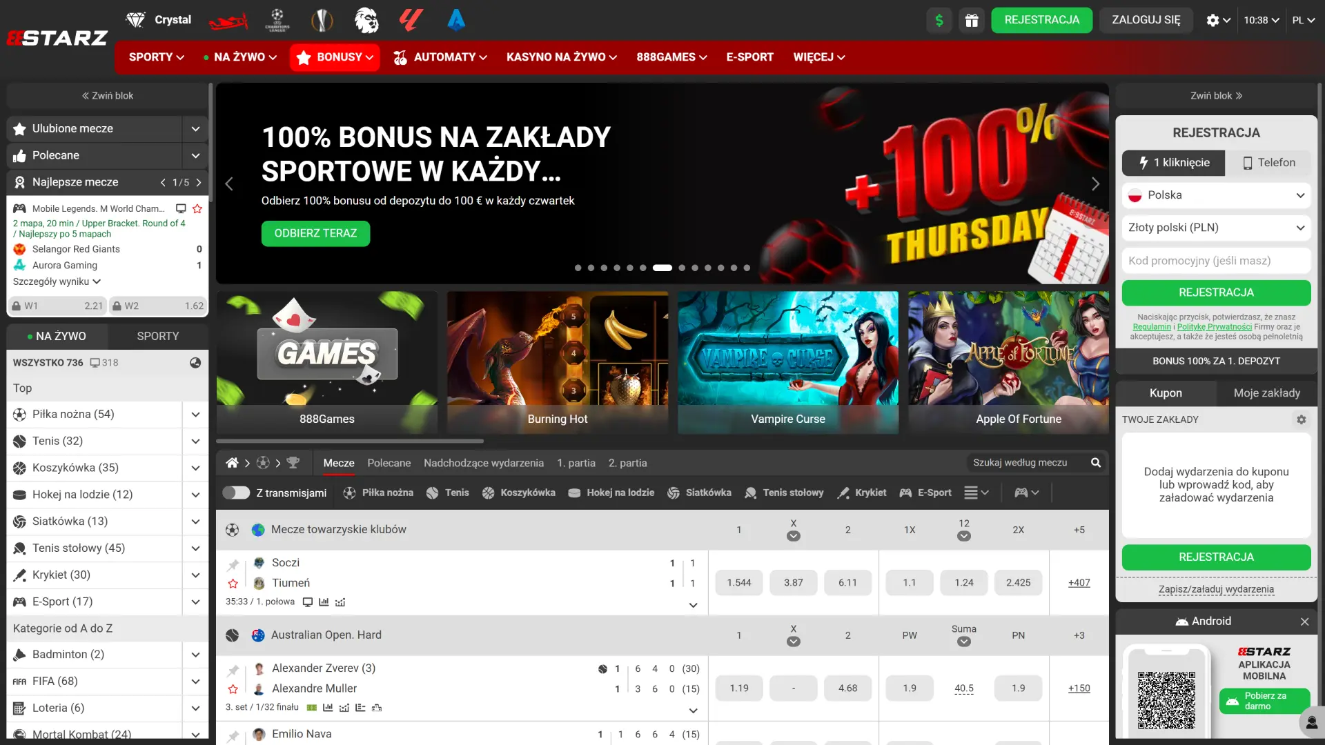 Otwórz stronę główną platformy internetowej 888Starz.