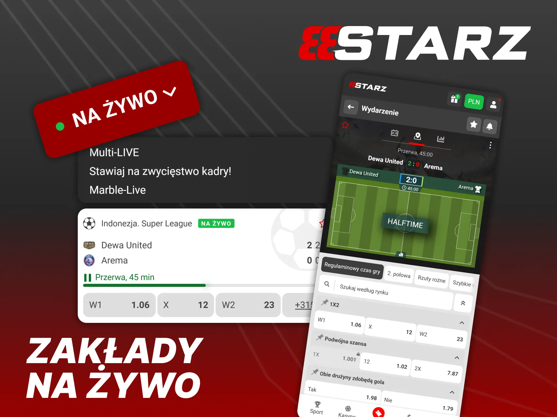 Zacznij obstawiać piłkę nożną w czasie rzeczywistym z kontrolą live i najlepszymi kursami.