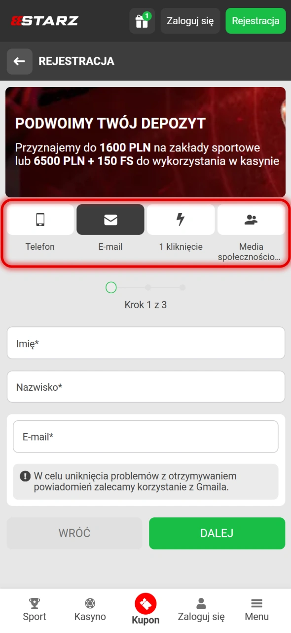 Wybierz najwygodniejszą dla siebie metodę rejestracji w 888Starz.