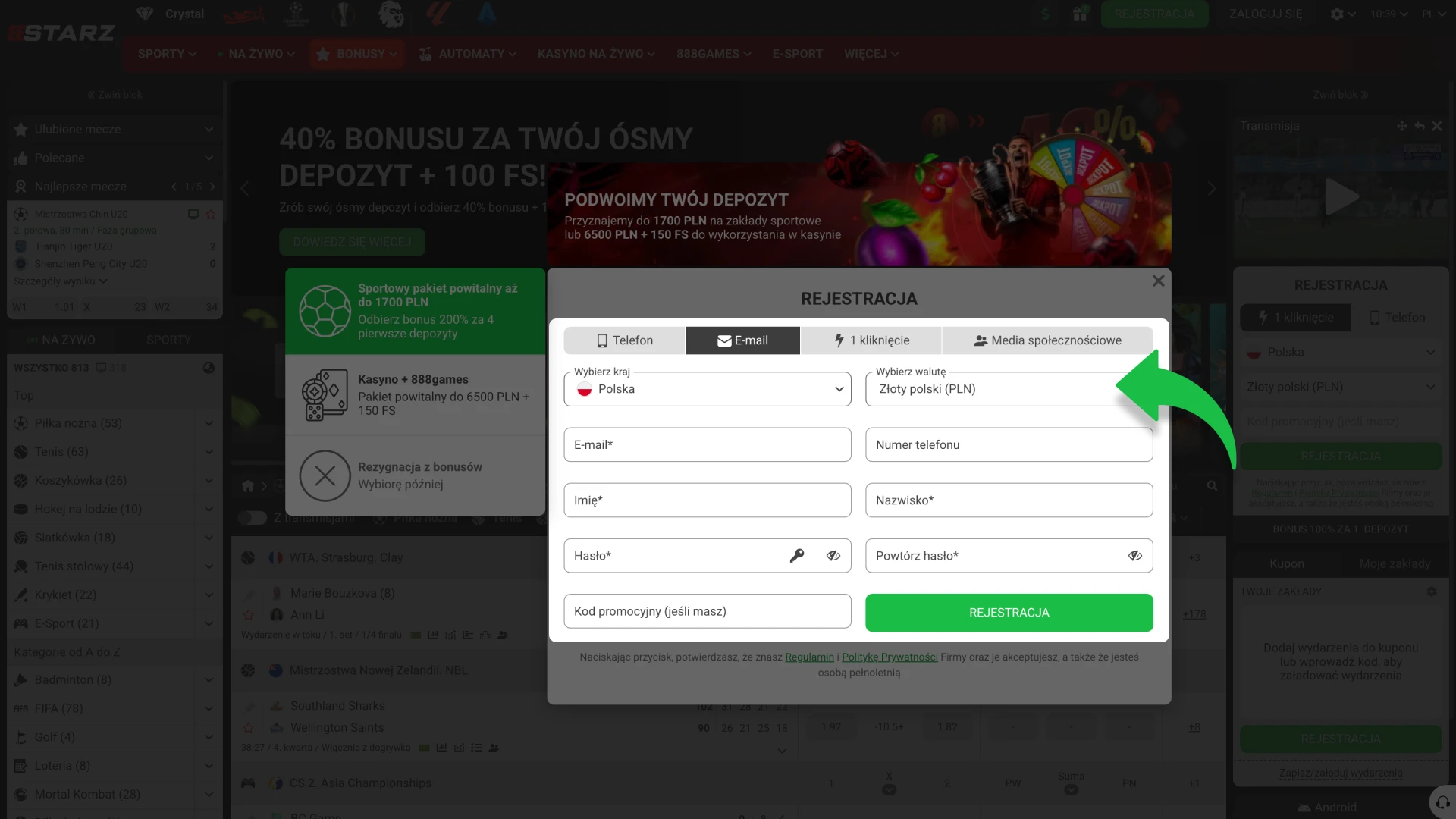 Wejdź na oficjalną stronę 888Starz i rozpocznij proces rejestracji.
