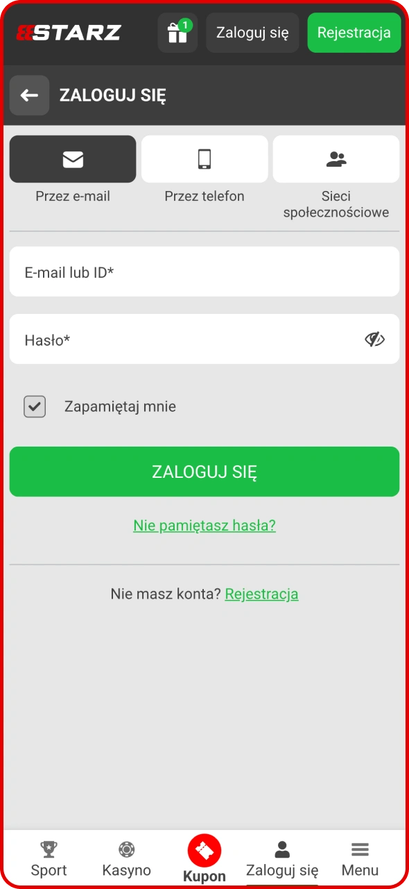 Kliknij przycisk, aby otworzyć formularz logowania 888Starz.