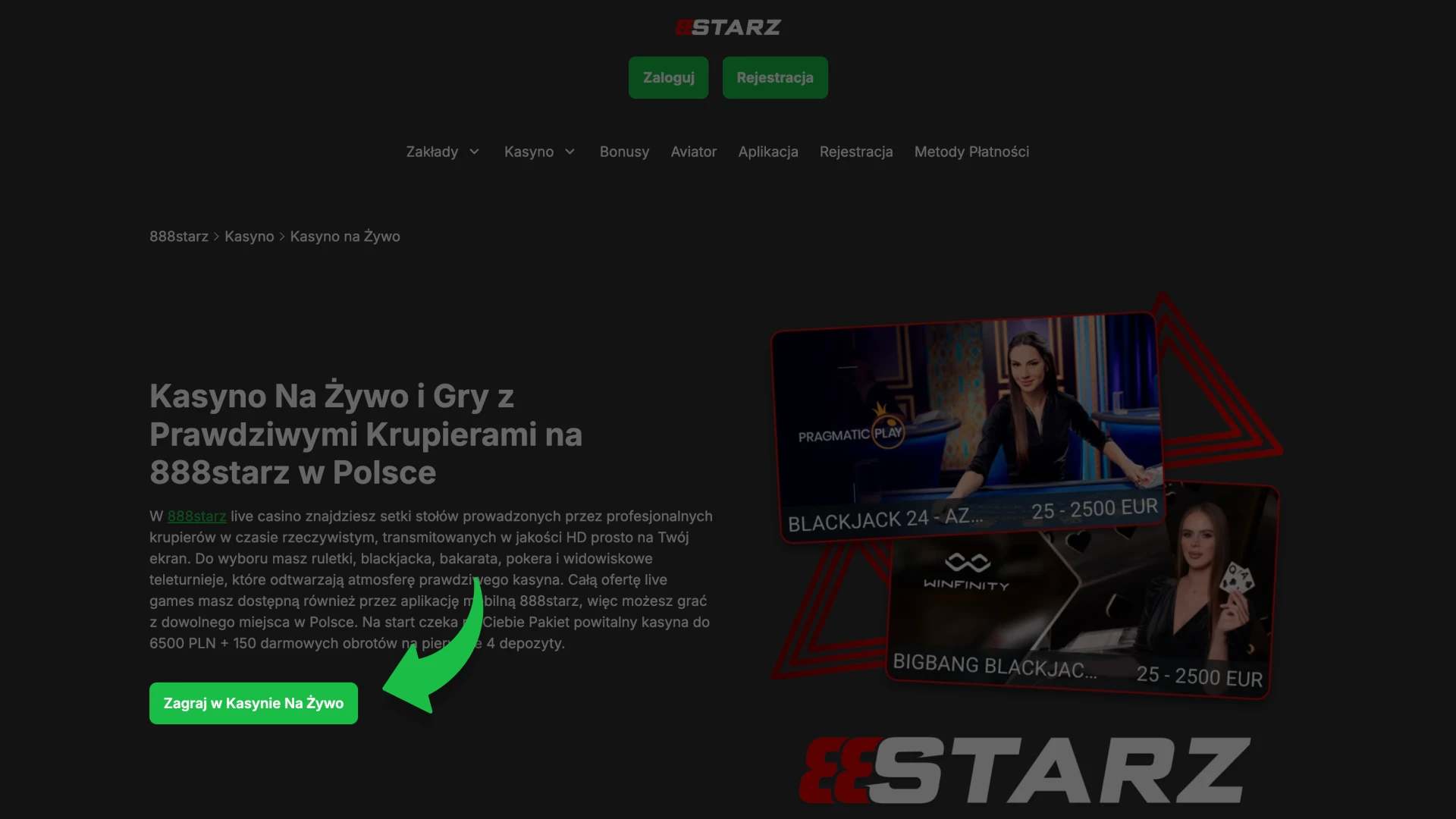 Kliknij przycisk na stronie 888Starz, aby przejść do rejestracji.