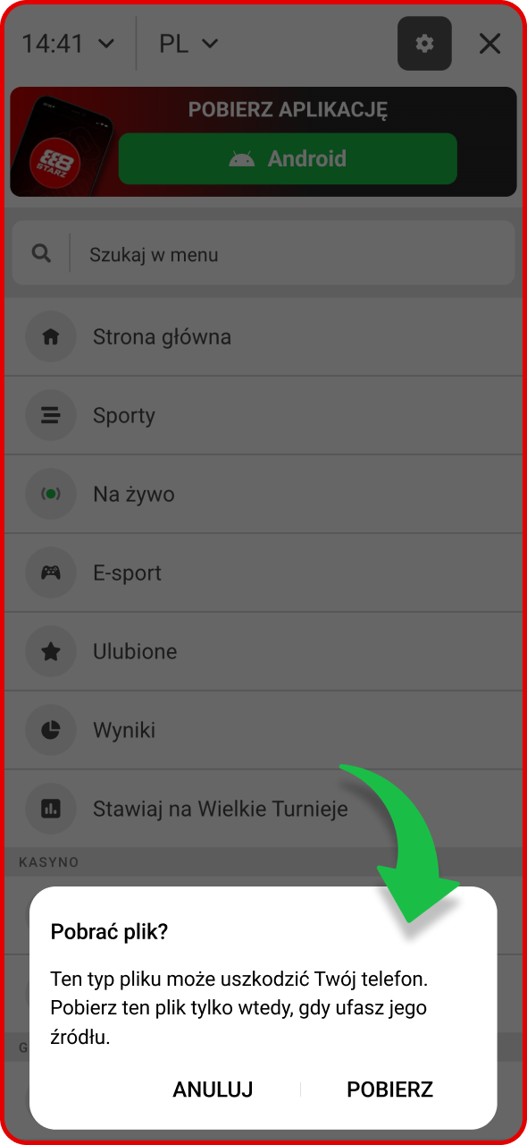 Zainstaluj aplikację 888Starz na swoim urządzeniu z systemem Android lub iOS.