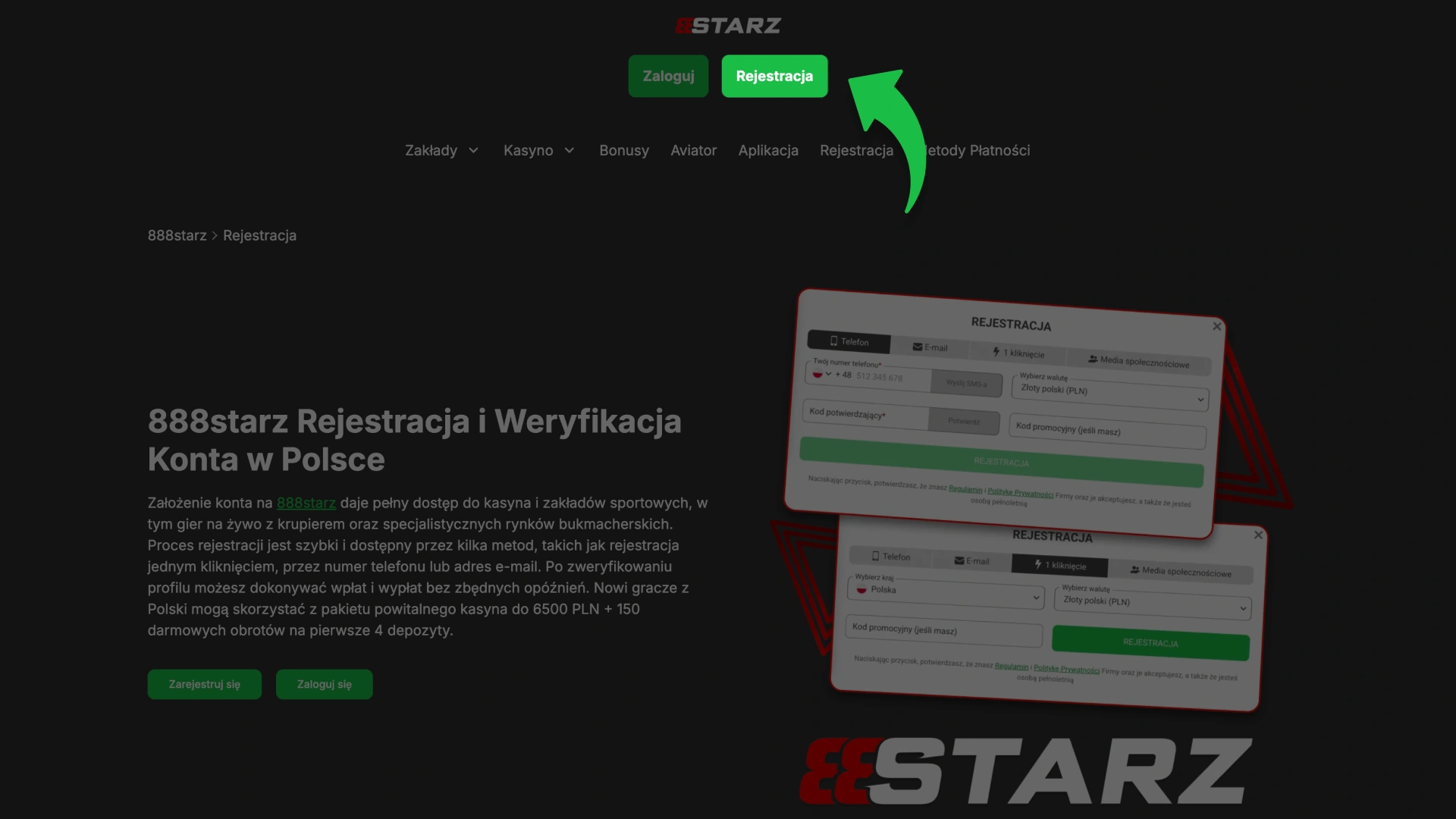 Kliknij przycisk na stronie 888Starz, aby przejść do formularza rejestracyjnego.