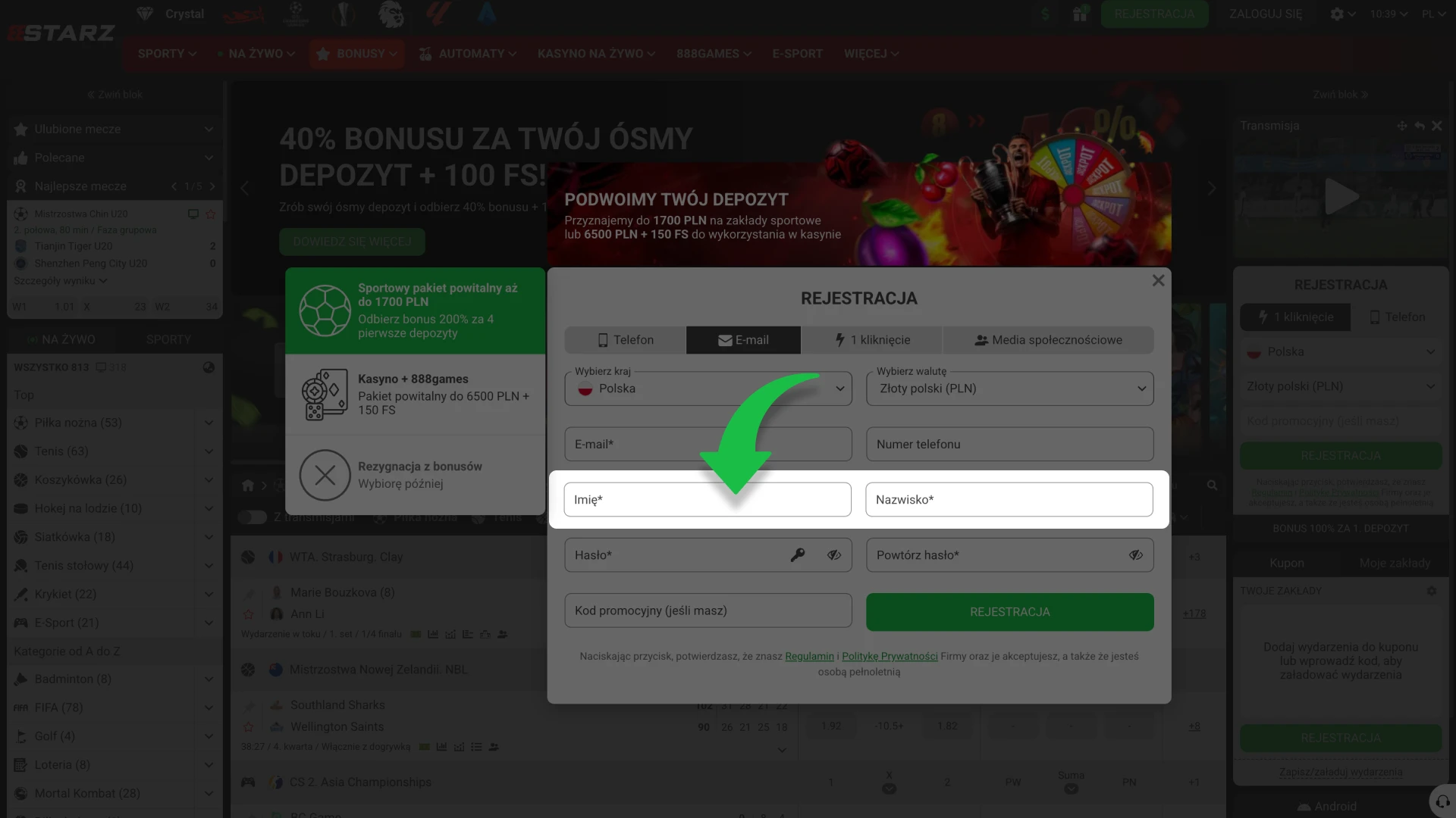 Wprowadź wymagane dane osobowe, aby ukończyć proces rejestracji w 888Starz.