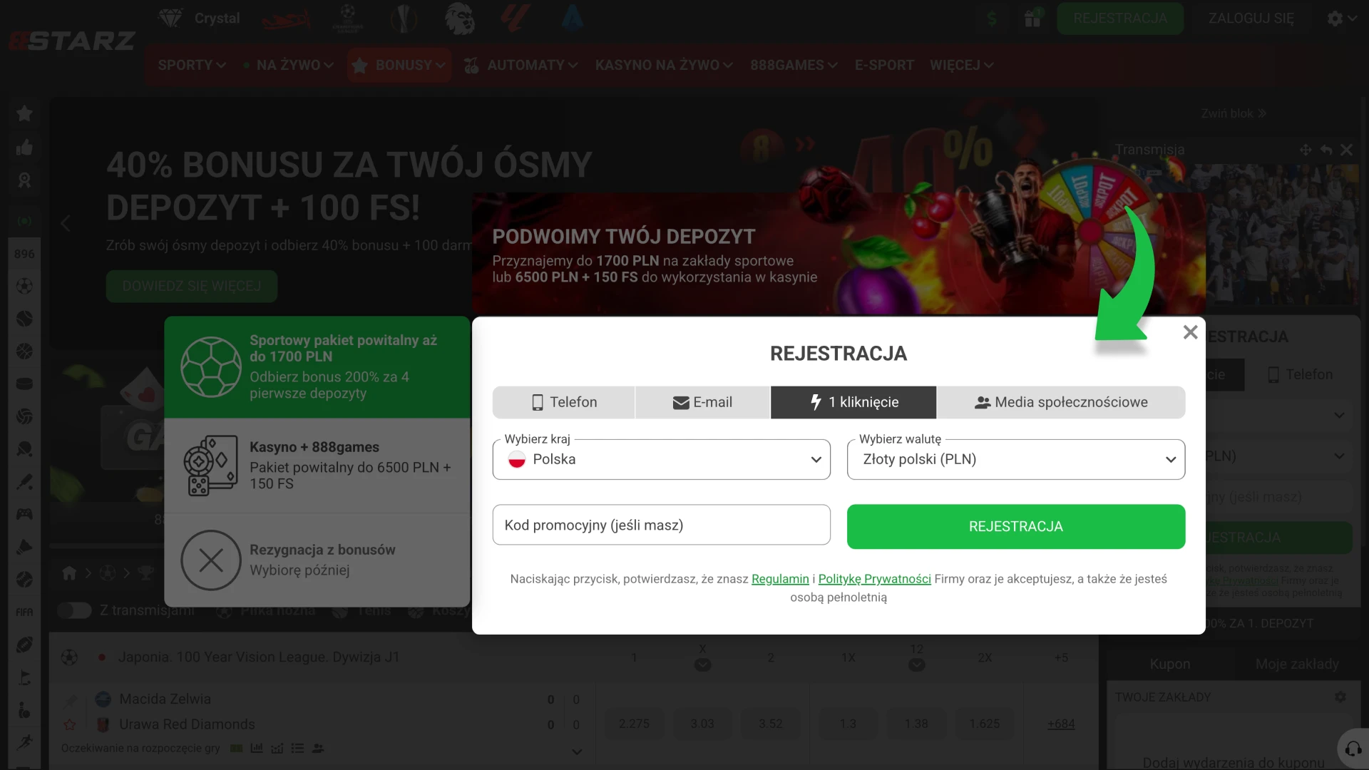 Aby rozpocząć rejestrację, przejdź na oficjalną stronę 888Starz.